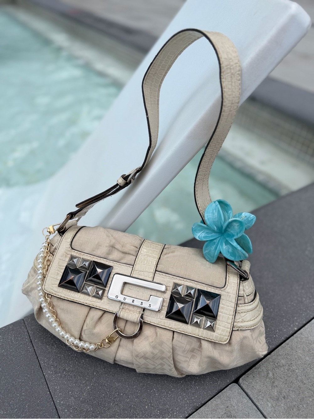 vintage Guess Monogram Canvas Shoulder Bag